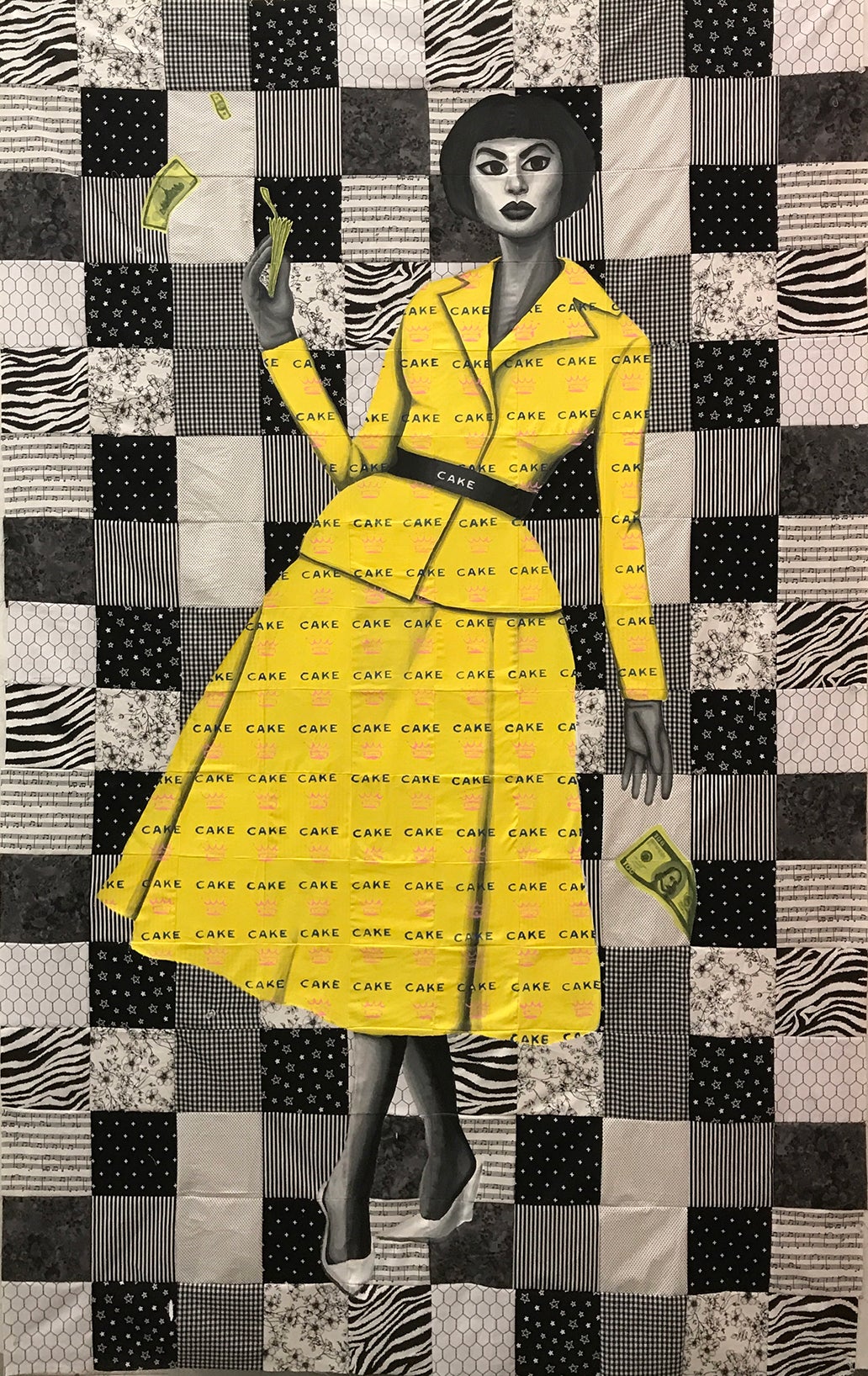 Branded, 2020, 6.5 x 4.5 feet, fabric, acrylic paint, acrylic flow medium