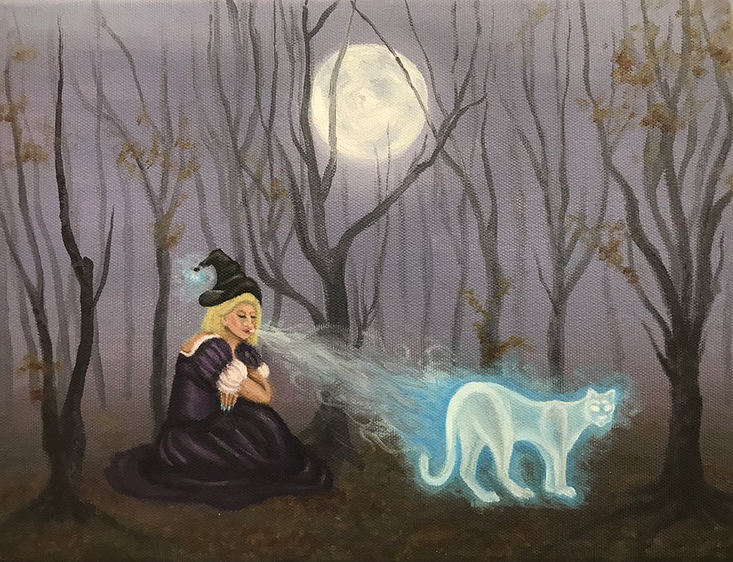 Nicole Leach and The Familiar Spirit, 2021, 9 x 12 inches, Oil on canvas