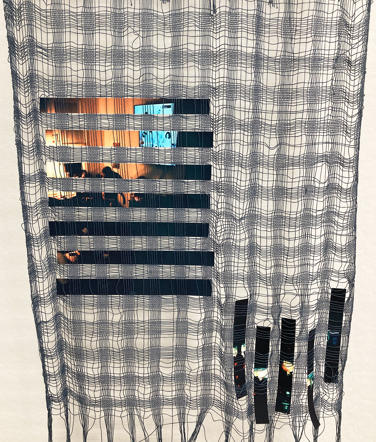 Close up image of woven fabric with image interwoven