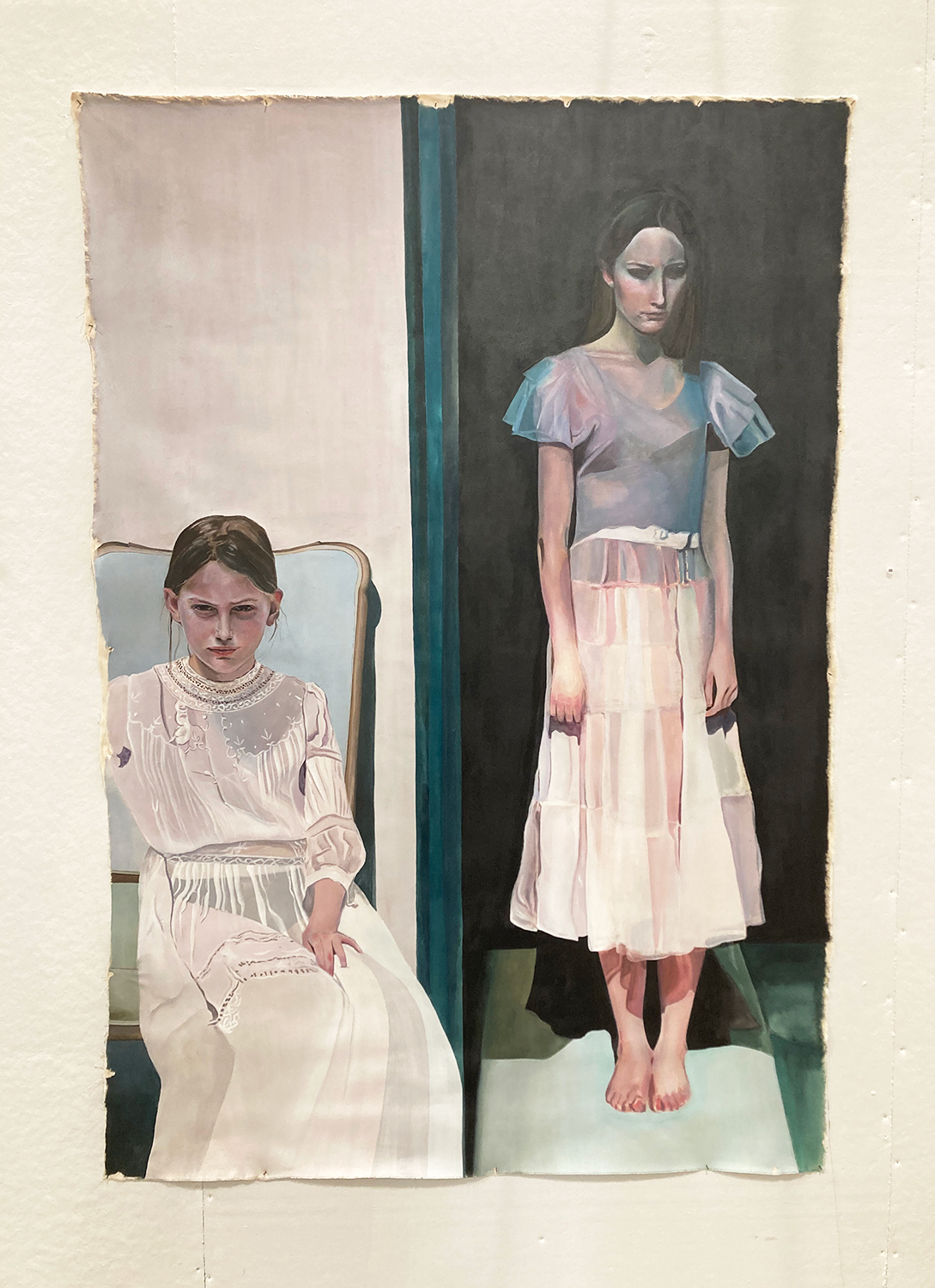 Painting of two girls, one seated and one standing