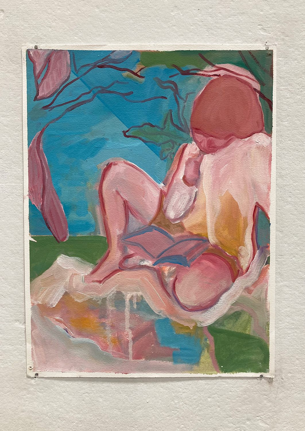 Pastel colored oil painting of a person reading a book
