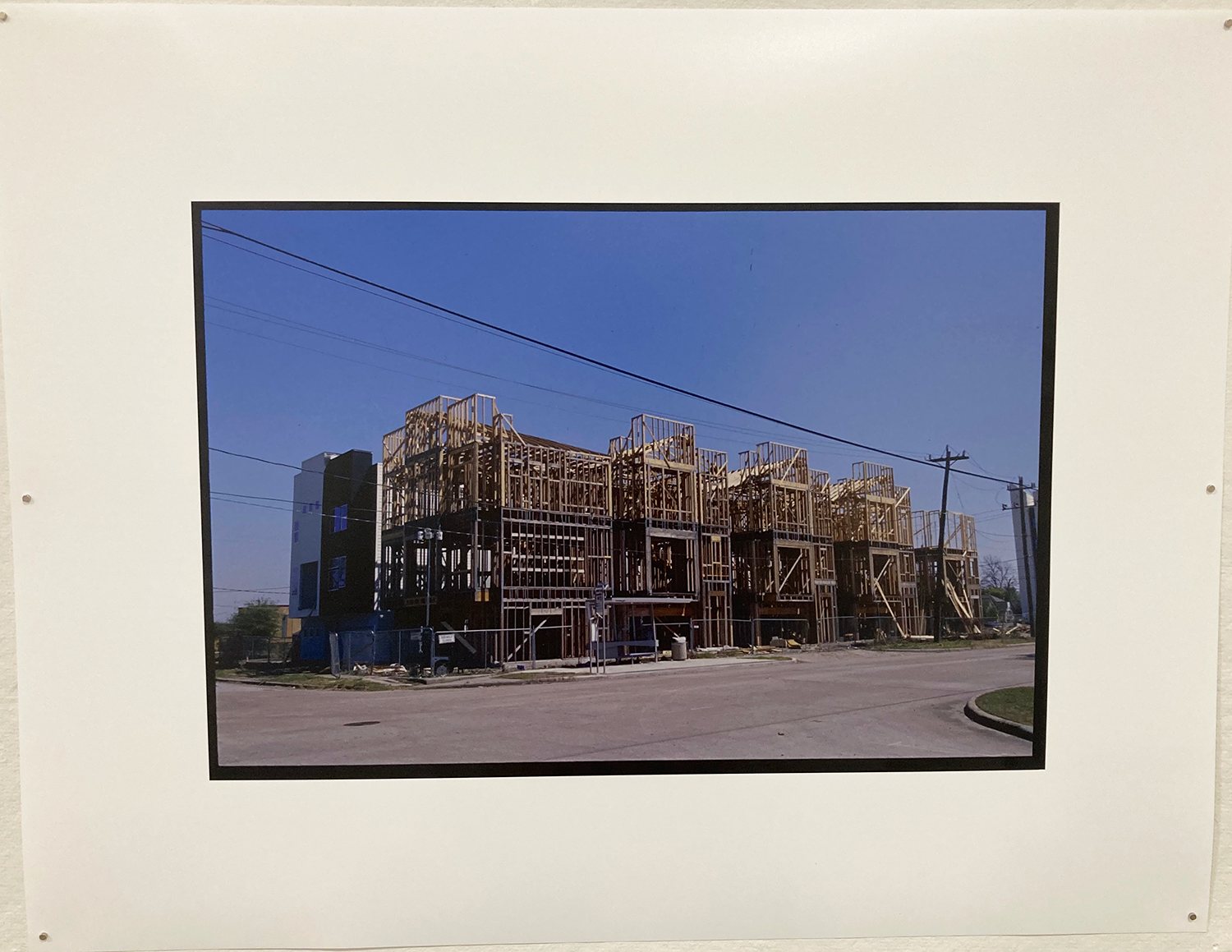 Photograph of a building in construction in third ward houston, inkjet print on luster paper