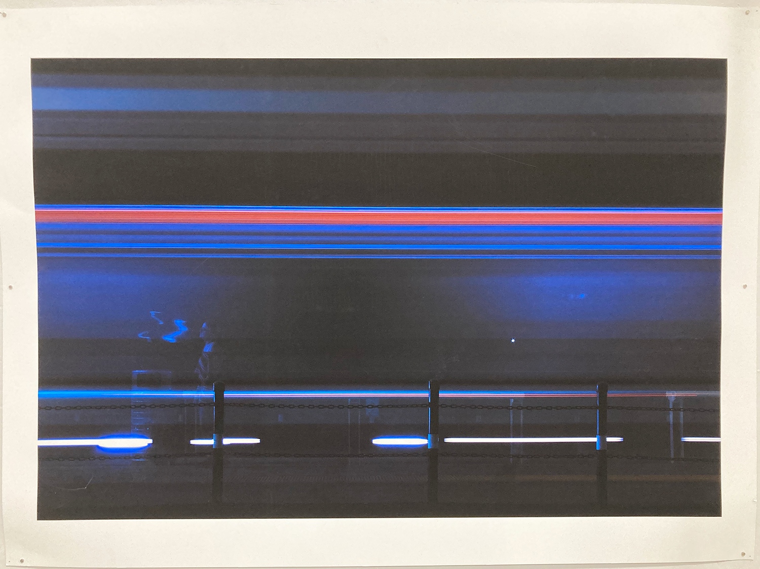 Inkjet print on matte paper; photograph of bright blurred lines 