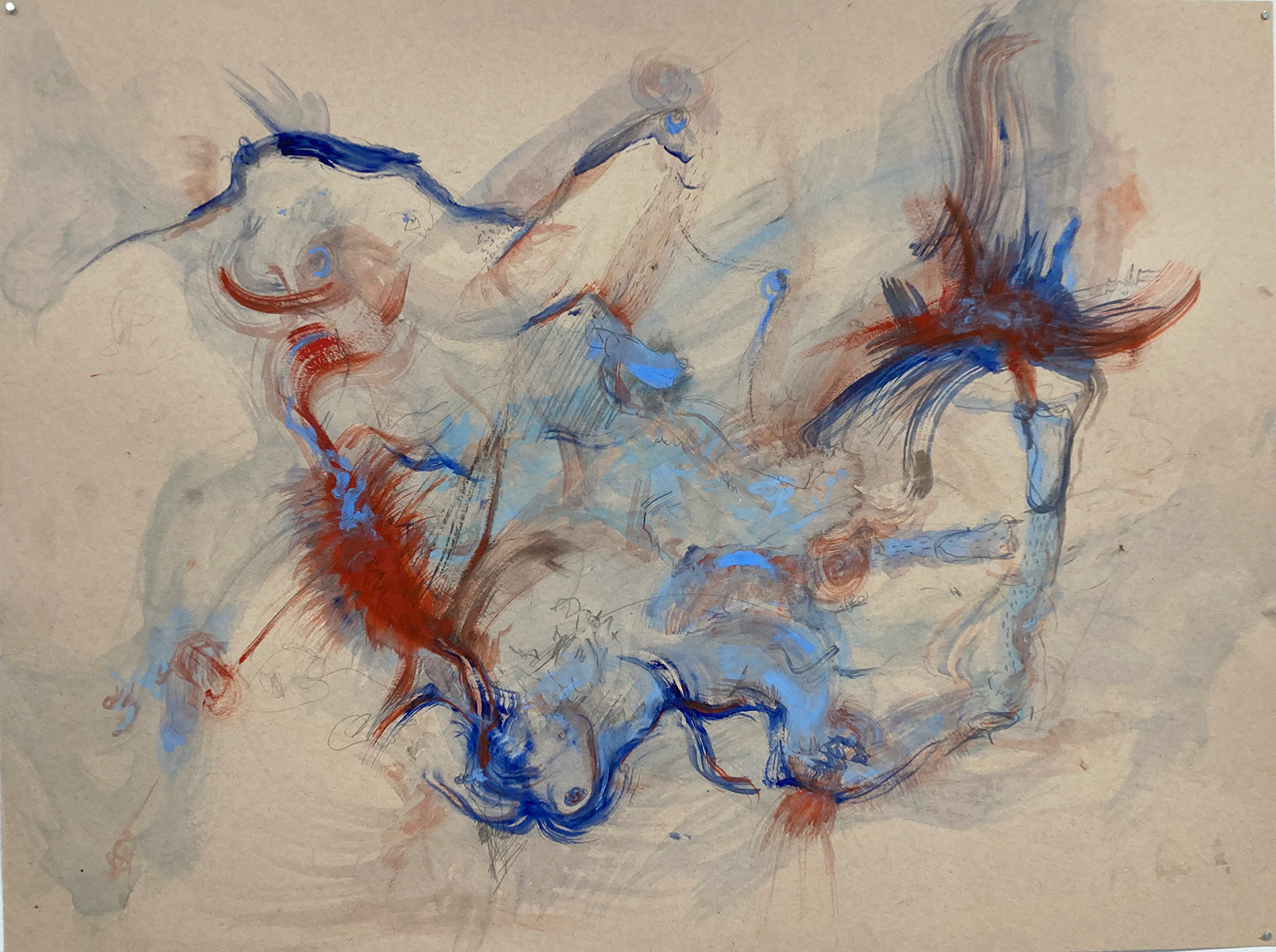 Abstract painting on butcher paper by Naomi Doron