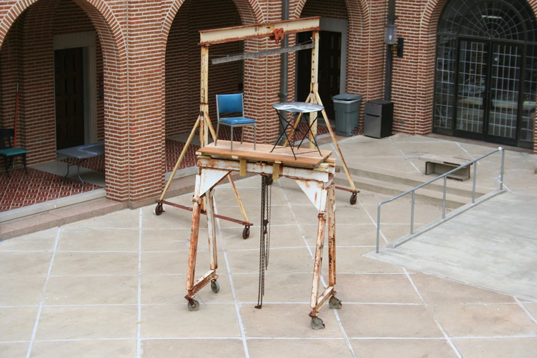 Ariel view of chair and table on an A-frame.