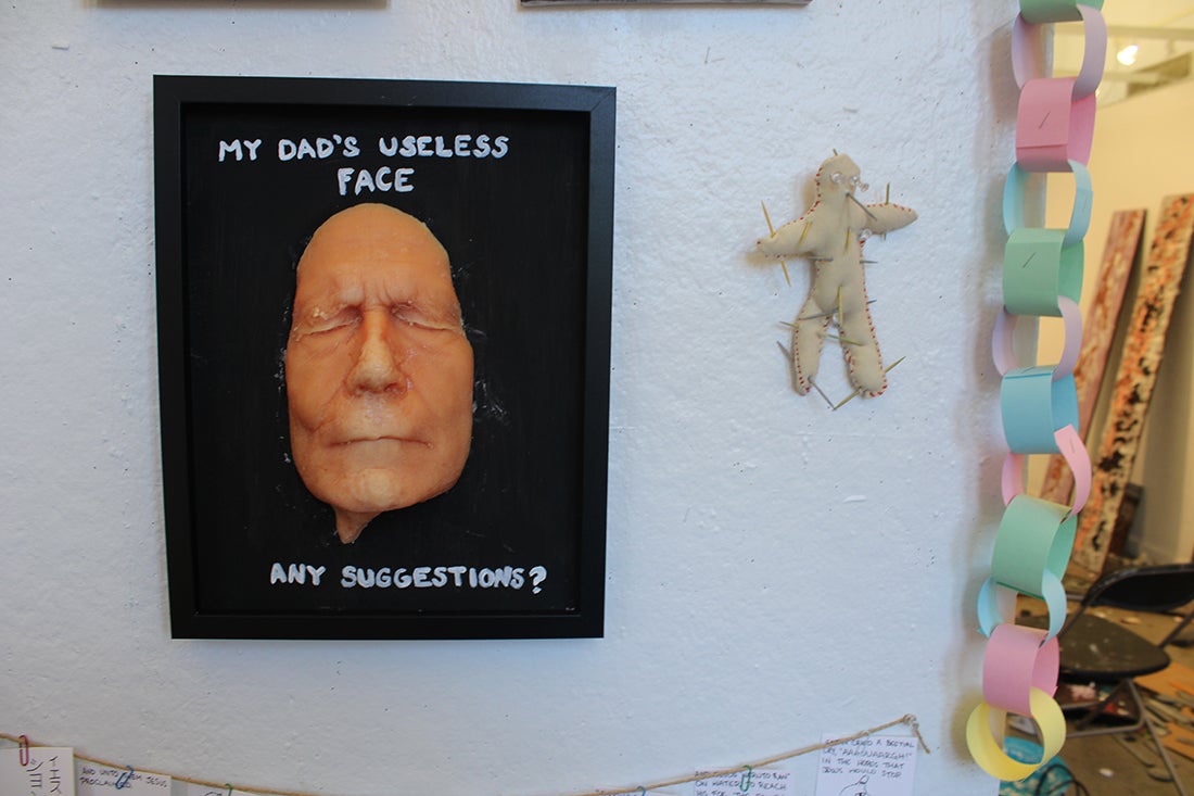Installation shot, 'My Dad's Useless Face and Mr. Bobo Gets Acupuncture'
