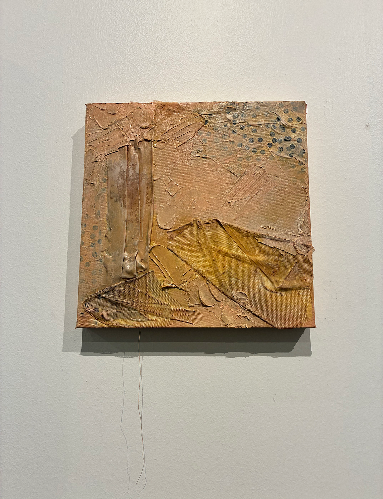 Mixed media on canvas, titled "Childhood Skins" by Madeline Ansley