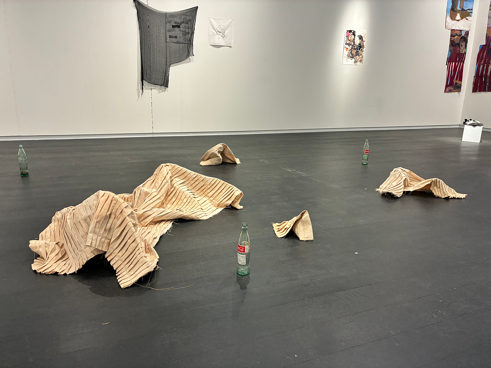 Soft sculpture of dyed, gathered, and shaped canvas, "Untitled (Mendings & loose ends)" by Madeline Ansley