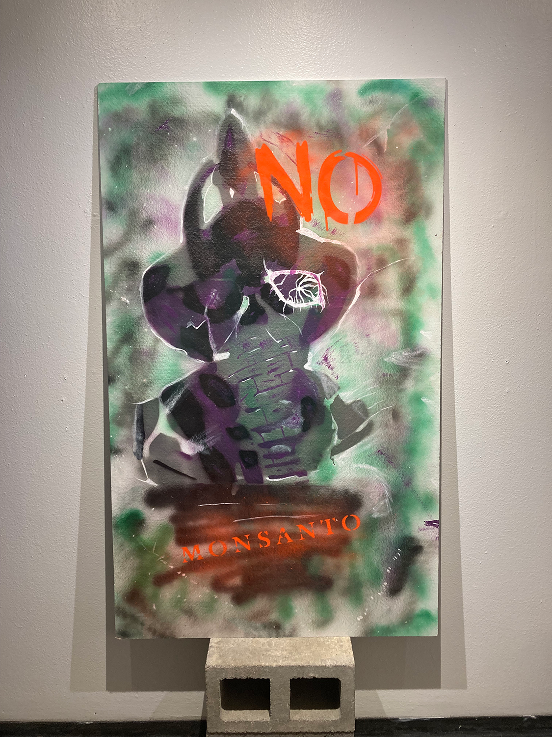 Pishtaco, 2023 spray paint on plywood and concrete, by Nicolas Domingez