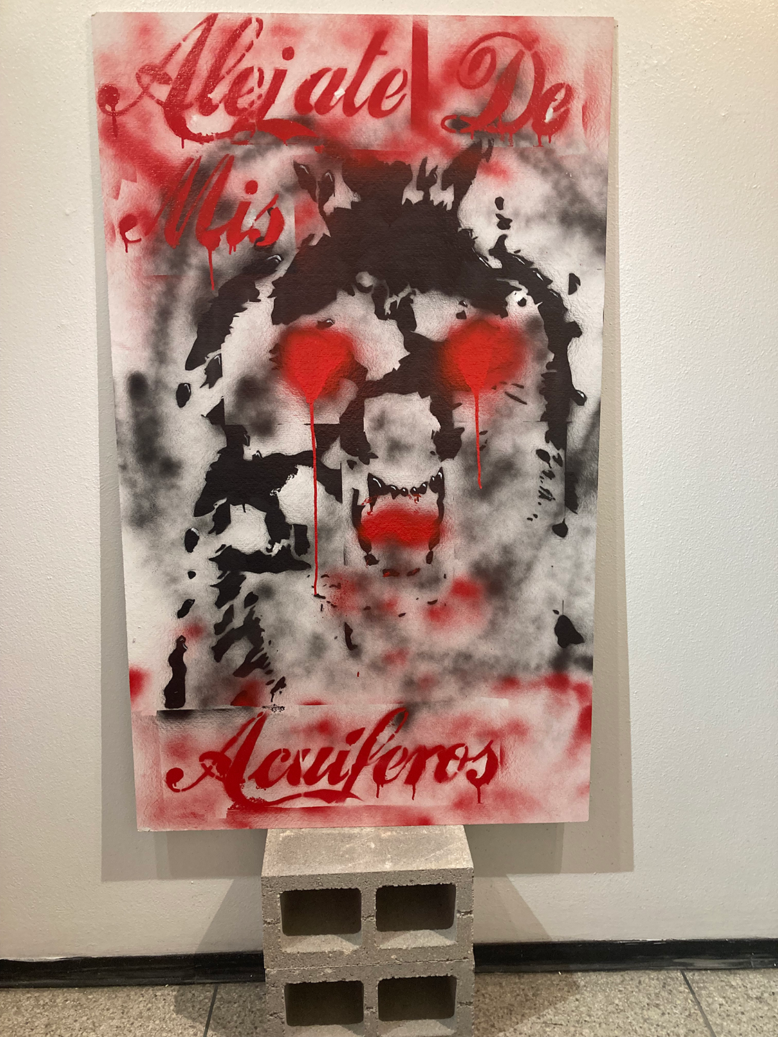 Alejate De Mis Aquiferos, 2022 spray paint on plywood and concrete, by Nicolas Dominguez