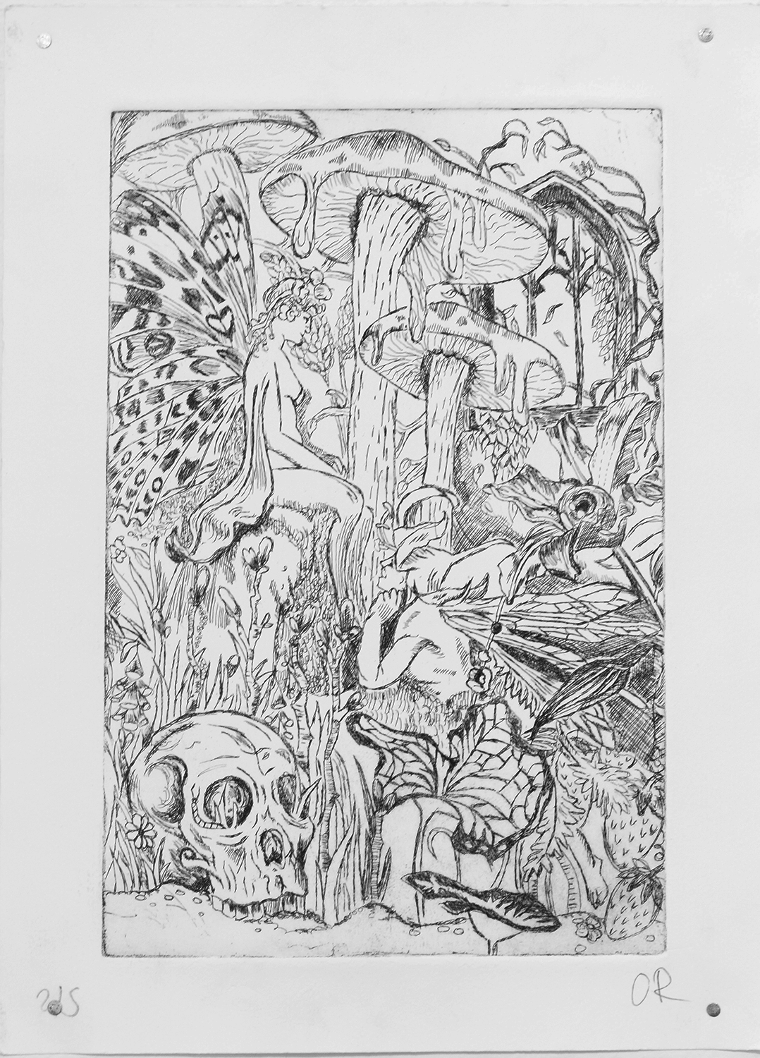 Copper plate etching print titled 'Twilight Spite'