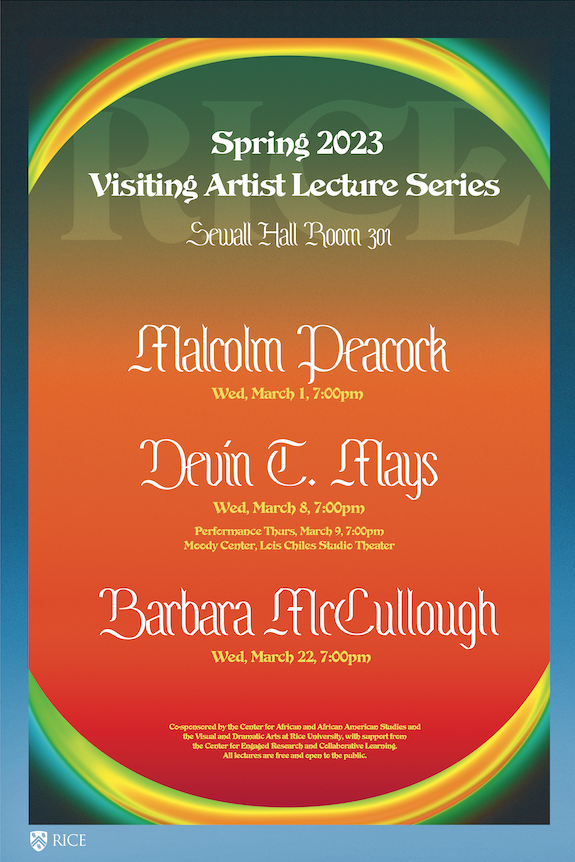 Visiting Artist lecture Series Poster, listing three visiting artist, created by Polymode Design Firm.