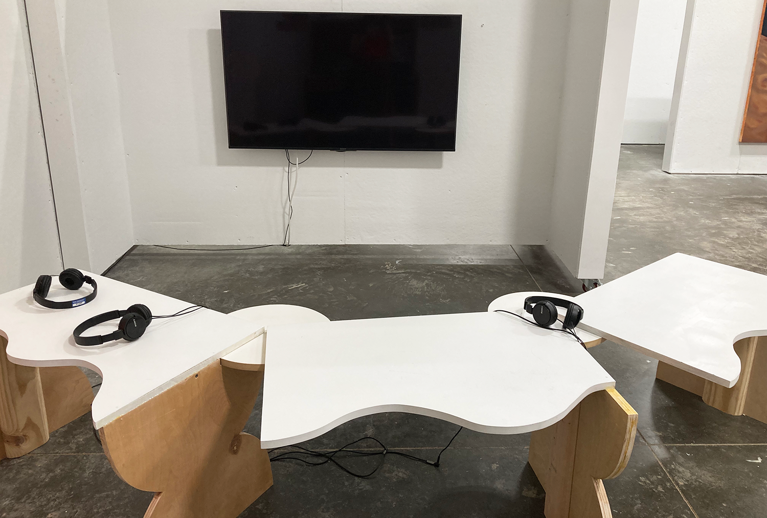 Found MDF boards and plywood made into wavy shaped seating 
