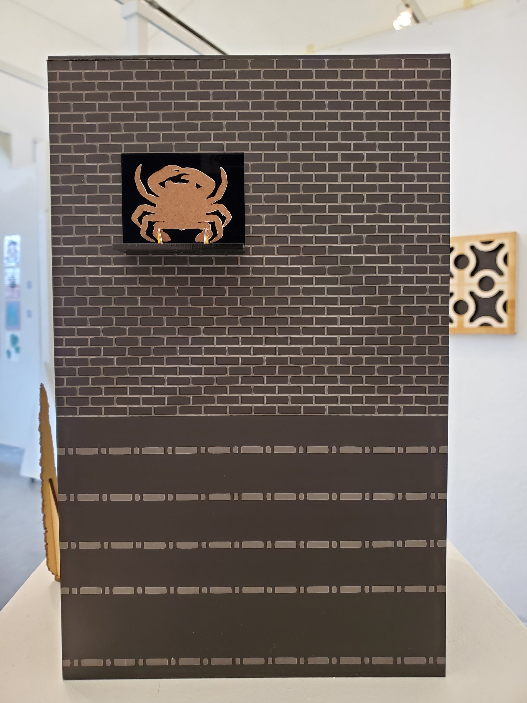 Brick Box, 13”x8”x8”, wood, acrylic, paper, 2021. Alternate view (behind).