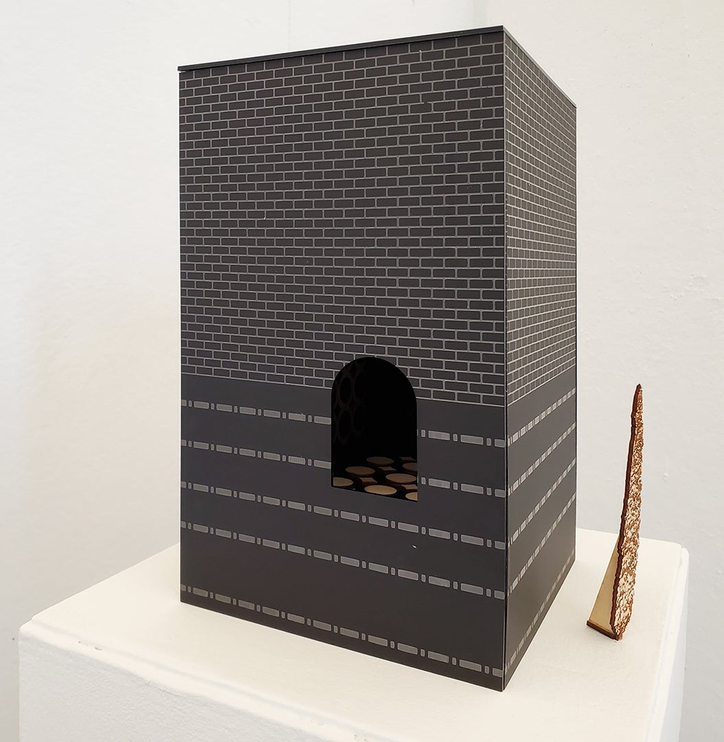 Brick Box, 13”x8”x8”, wood, acrylic, paper, 2021