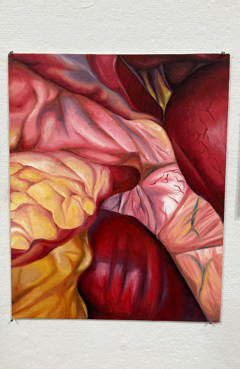 Close up of oil on canvas painting of an internal organ