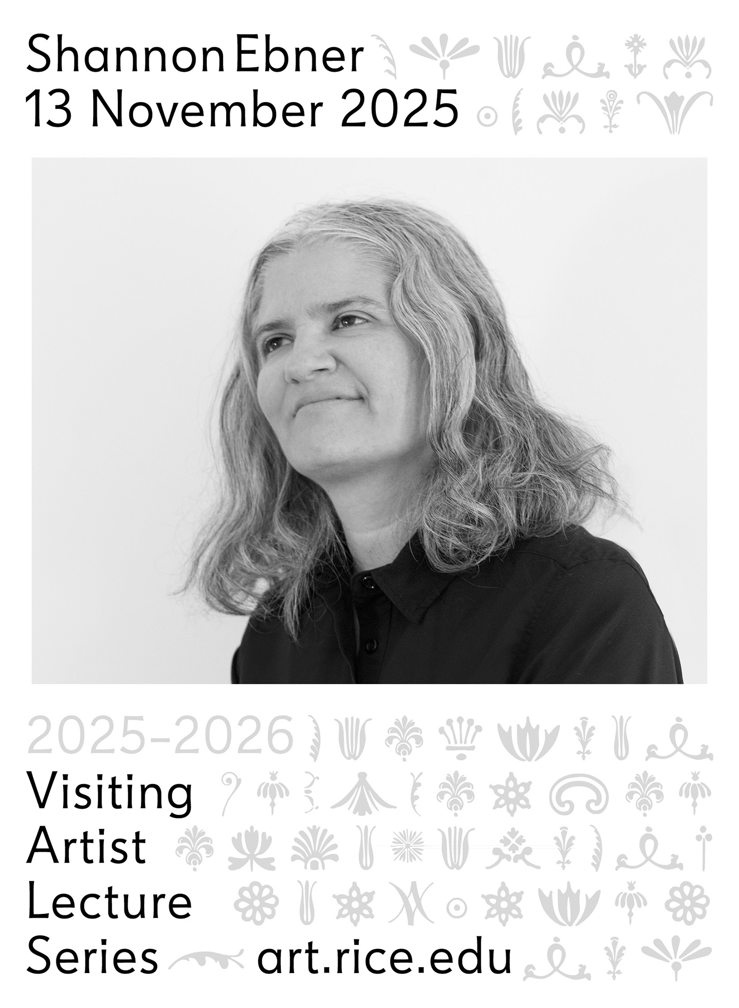 Visiting Artist Lecture Series promotional poster for Shannon Ebner