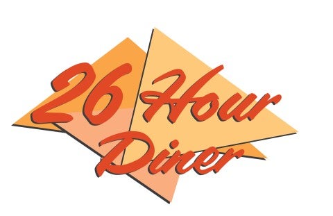Graphic of tile with text: 26 hour diner