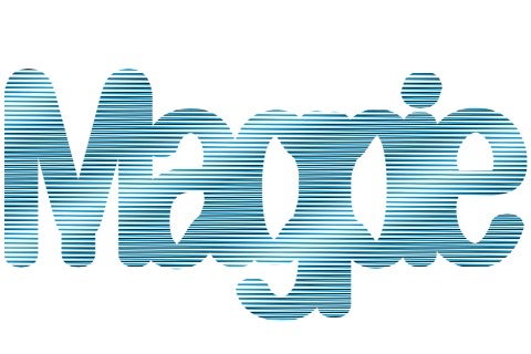 Graphic image, striped blue and black colored text, name of show: Magpie